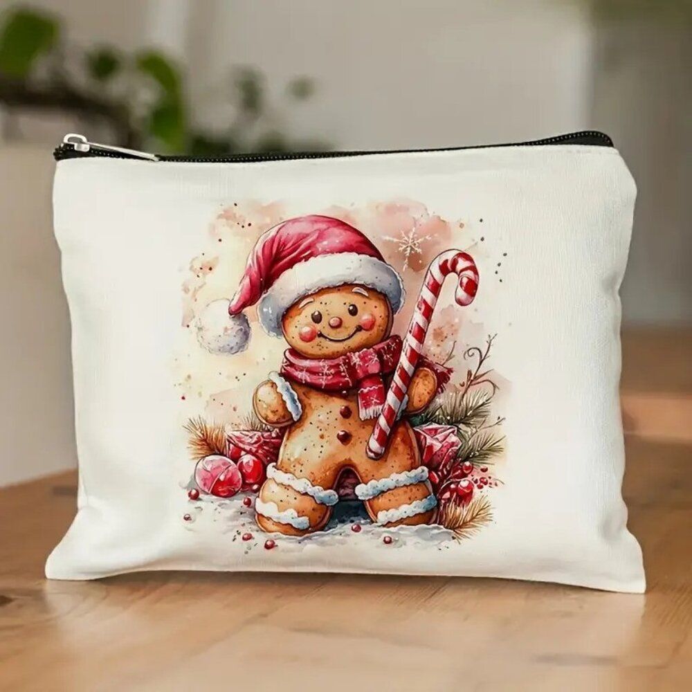 Christmas Winter Gingerbread Man / Candy Travel Makeup Bag Double Sided Printed